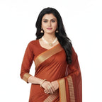 Rust Orange Cotton Silk Saree with Contrast Pallu