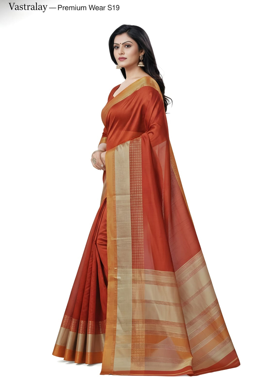 Rust Orange Cotton Silk Saree with Contrast Pallu