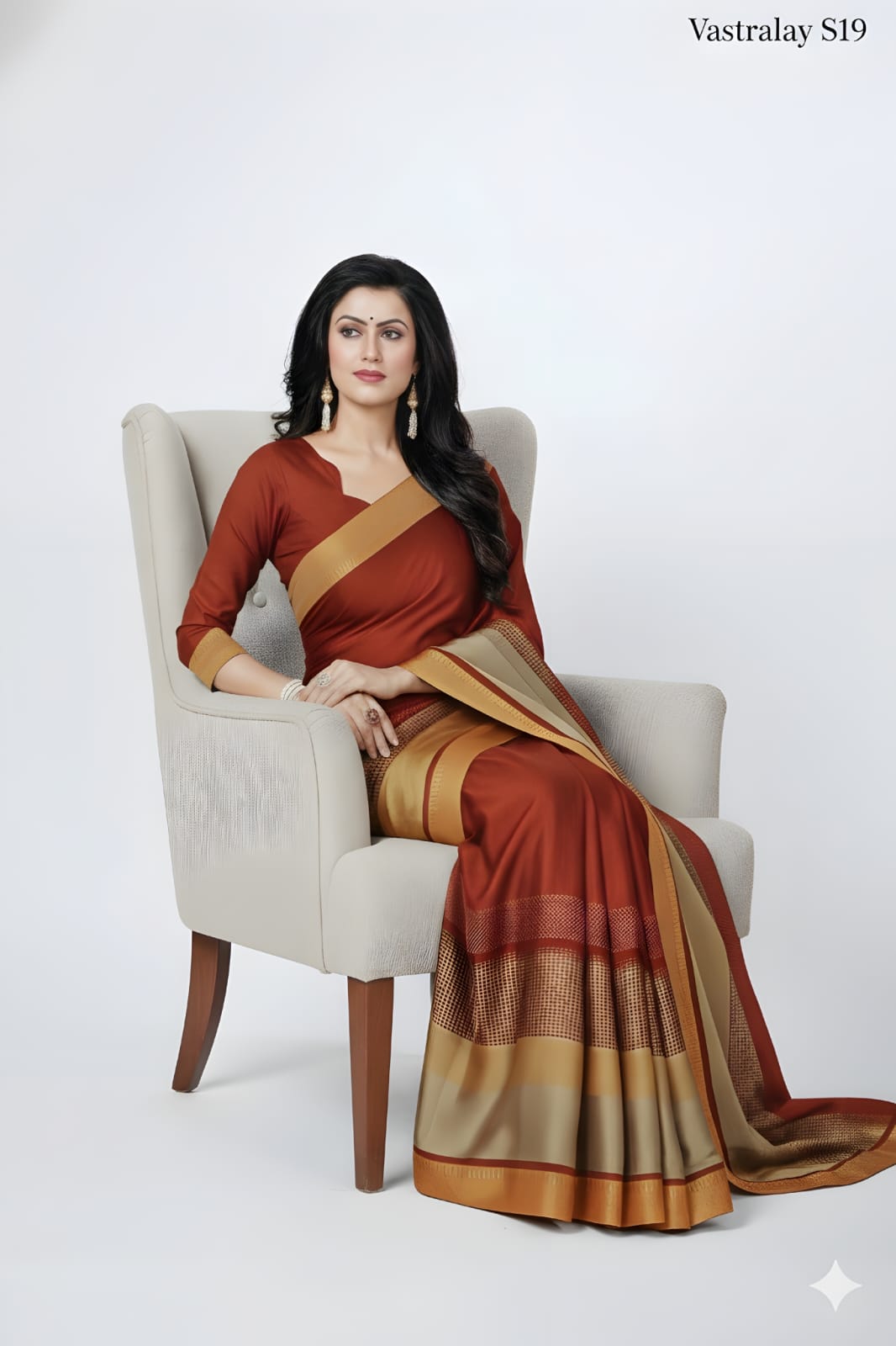 Rust Orange Cotton Silk Saree with Contrast Pallu