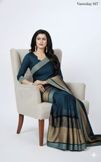 Teal Blue Cotton Silk Saree with Elegant Contrast Border