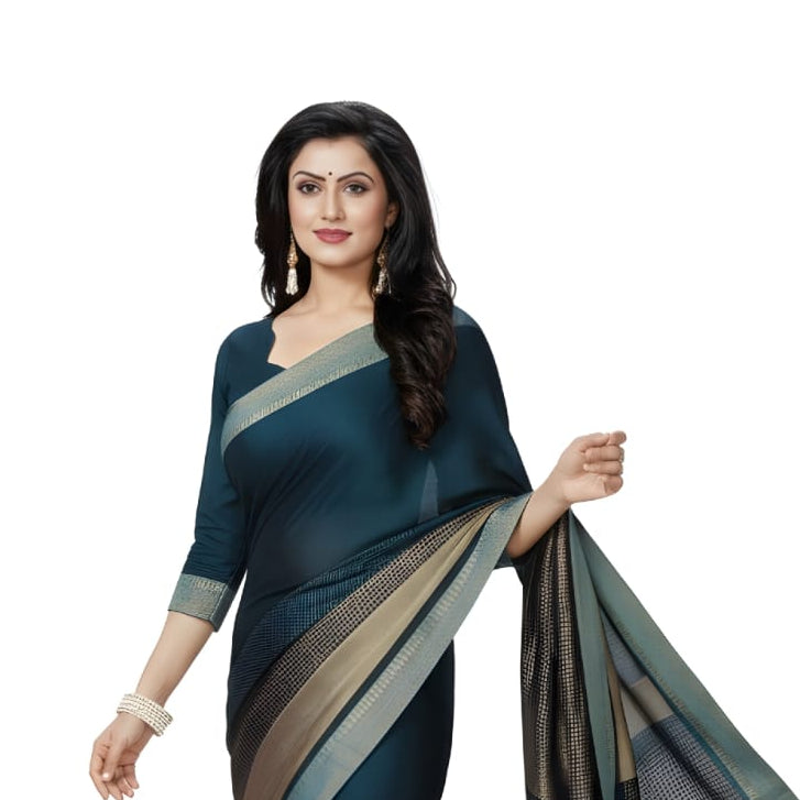 Teal Blue Cotton Silk Saree with Elegant Contrast Border
