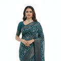 Teal Green Floral Woven Cotton Silk Saree