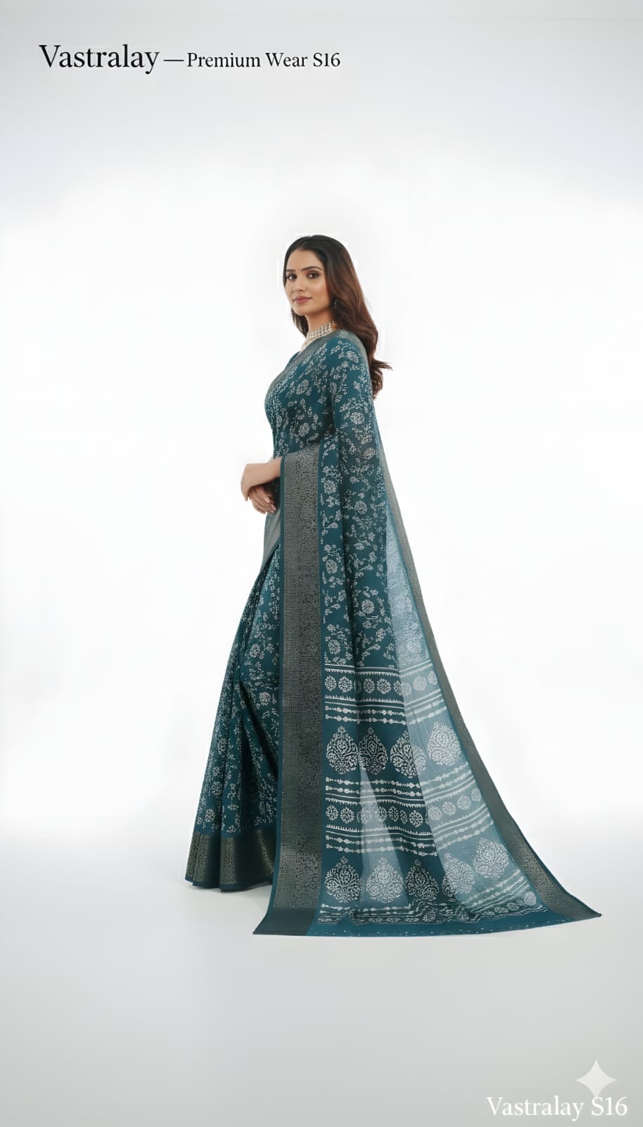 Teal Green Floral Woven Cotton Silk Saree