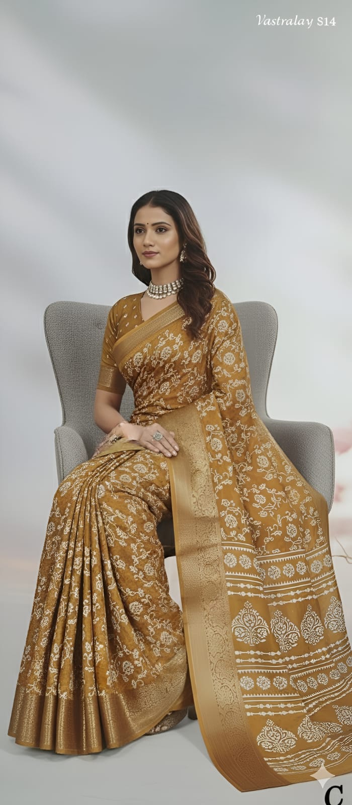 Mustard Gold Floral Woven Cotton Silk Saree