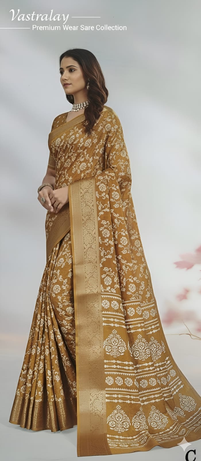 Mustard Gold Floral Woven Cotton Silk Saree