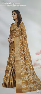 Mustard Gold Floral Woven Cotton Silk Saree