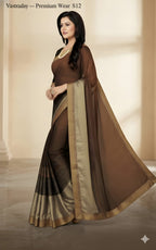 Vastraalay Exclusive Chocolate Brown Cotton Silk Saree with Gold Border
