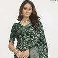 Elegant Emerald Green Woven Silk Saree with Floral Motifs