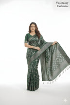 Elegant Emerald Green Woven Silk Saree with Floral Motifs
