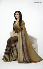 Classic Olive Brown Satin Silk Saree with Designer Woven Border