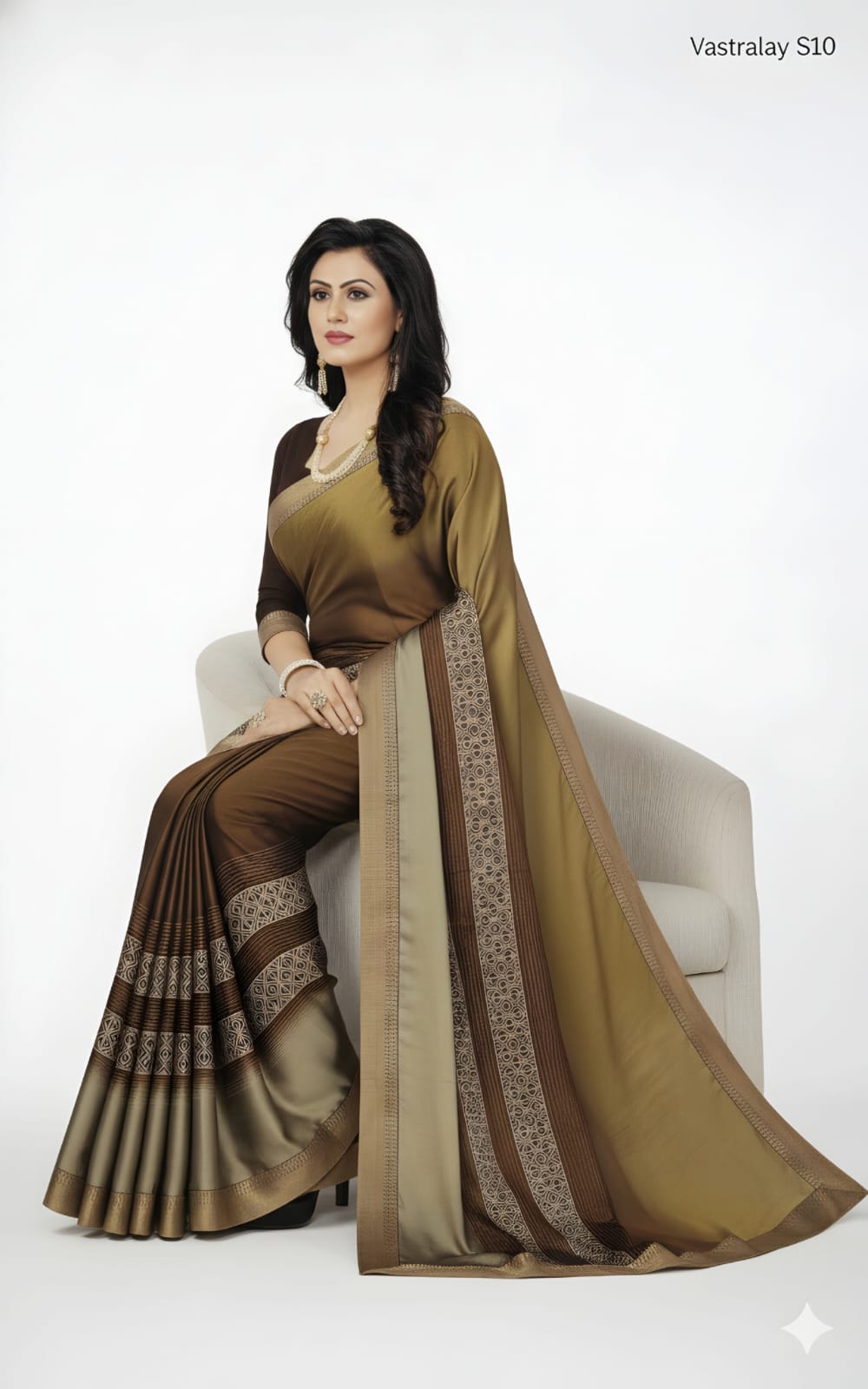 Classic Olive Brown Satin Silk Saree with Designer Woven Border