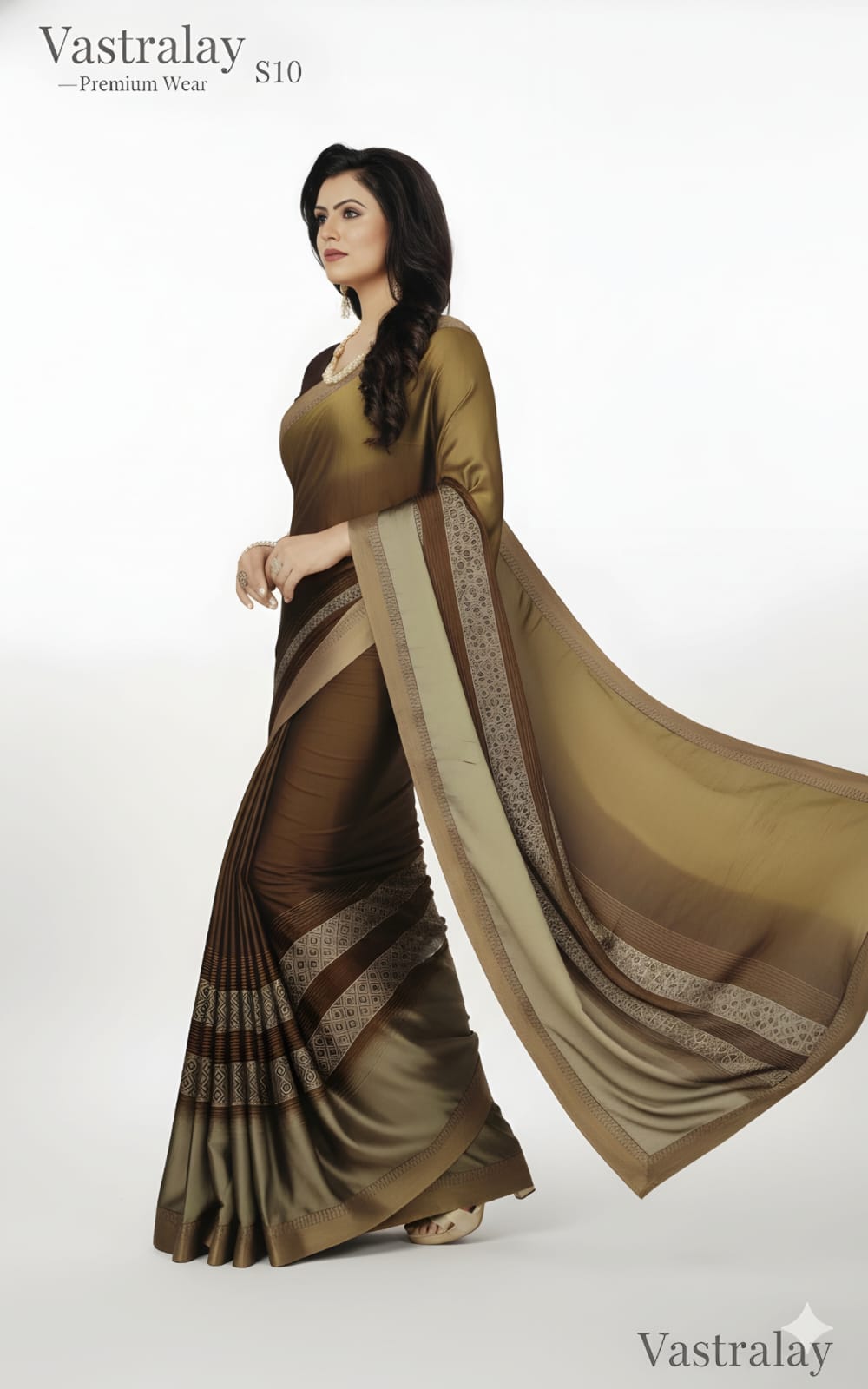 Classic Olive Brown Satin Silk Saree with Designer Woven Border