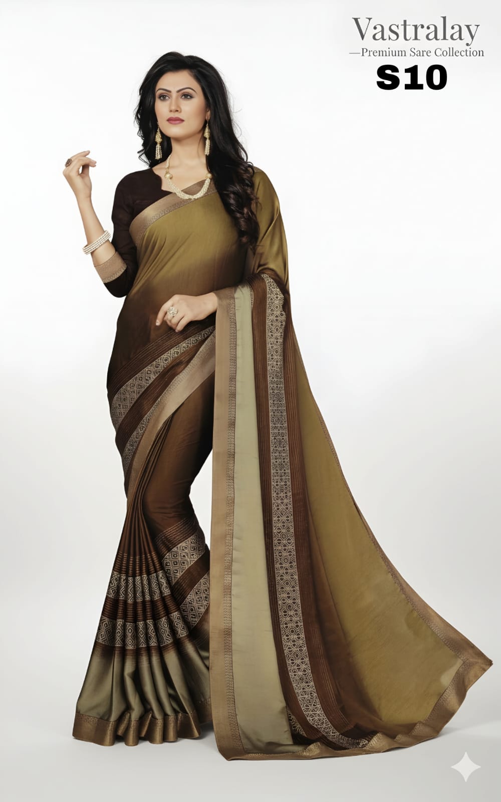 Classic Olive Brown Satin Silk Saree with Designer Woven Border