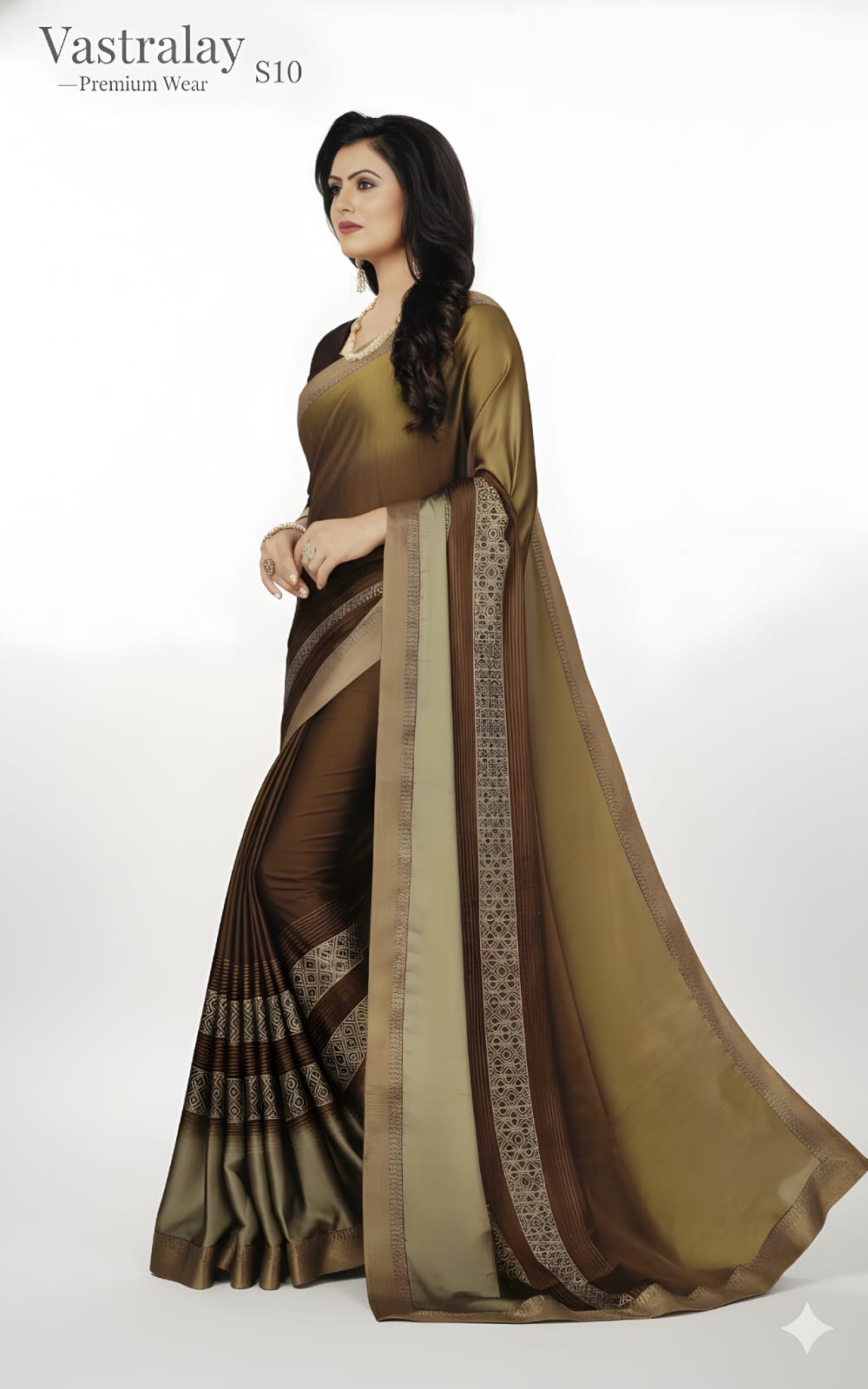 Classic Olive Brown Satin Silk Saree with Designer Woven Border