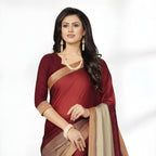 Premium Maroon Satin Silk Saree with Elegant Beige Woven Border