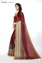 Premium Maroon Satin Silk Saree with Elegant Beige Woven Border