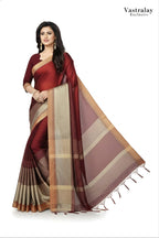Premium Maroon Satin Silk Saree with Elegant Beige Woven Border