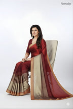 Premium Maroon Satin Silk Saree with Elegant Beige Woven Border