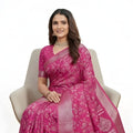 Elegant Rani Pink Silk Blend Saree with All-Over Woven Floral Motifs