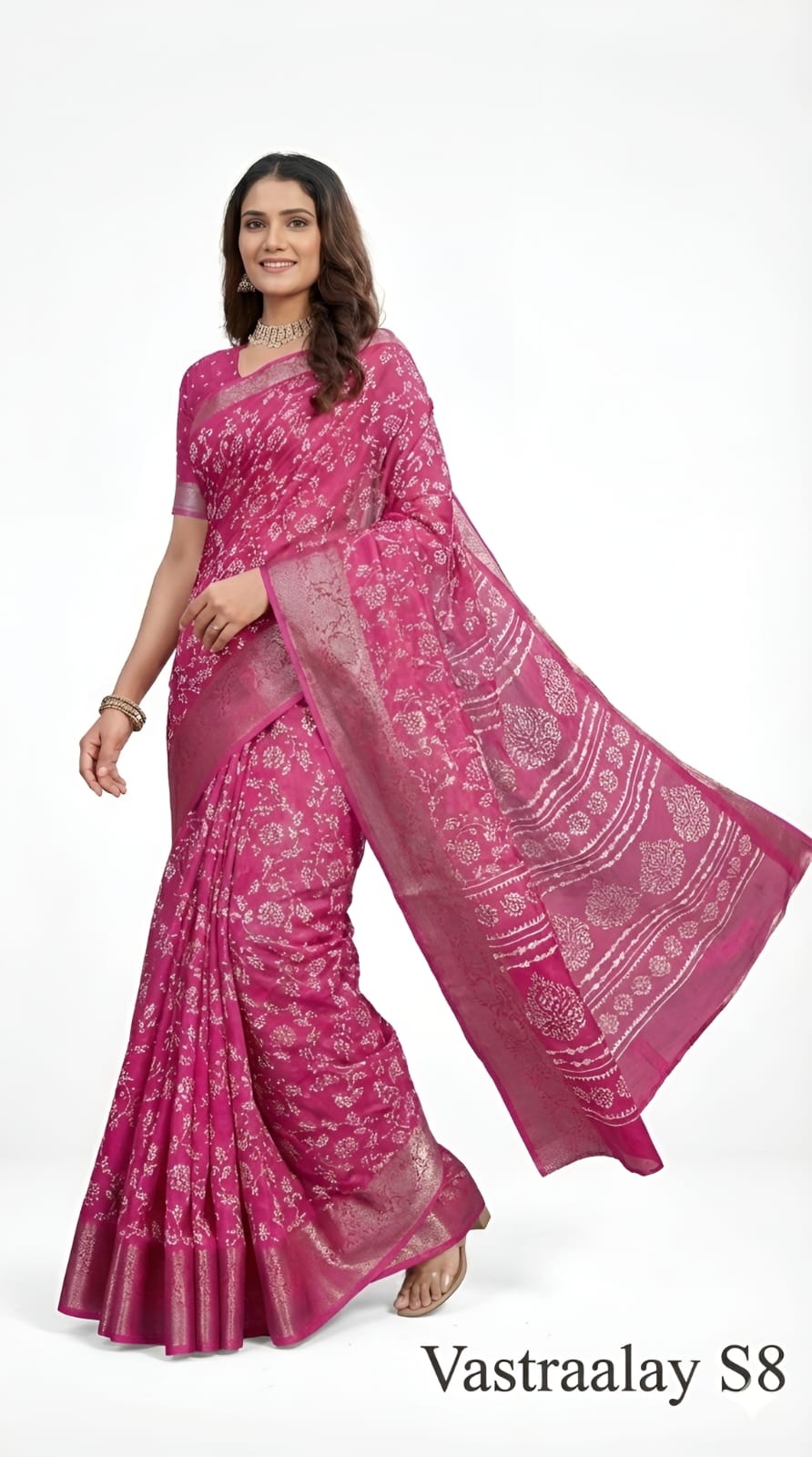 Elegant Rani Pink Silk Blend Saree with All-Over Woven Floral Motifs