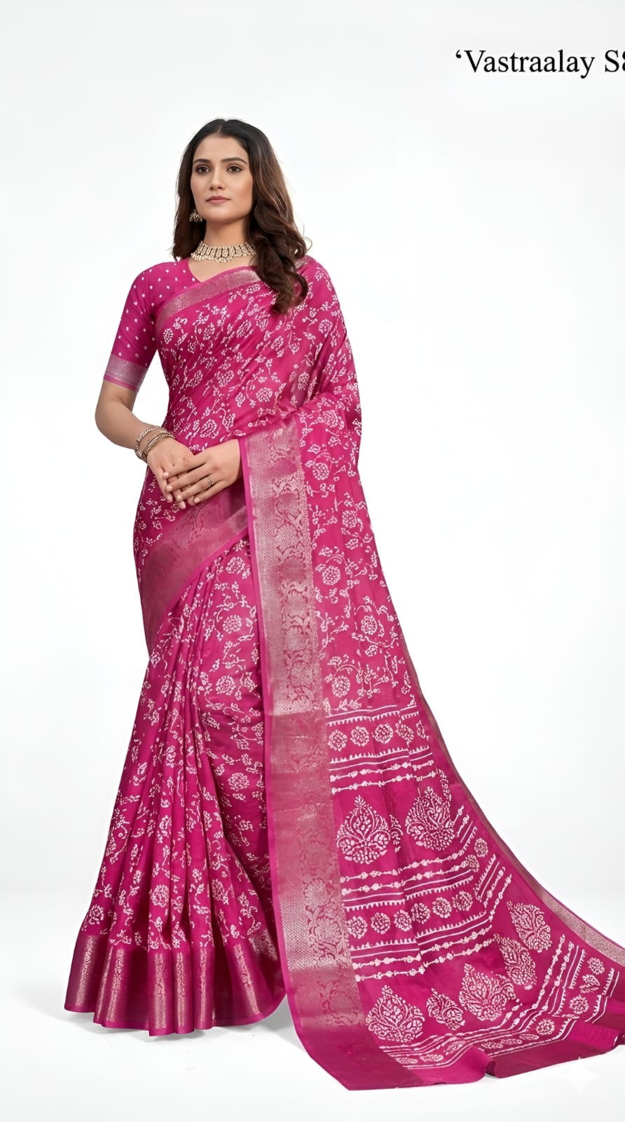 Elegant Rani Pink Silk Blend Saree with All-Over Woven Floral Motifs