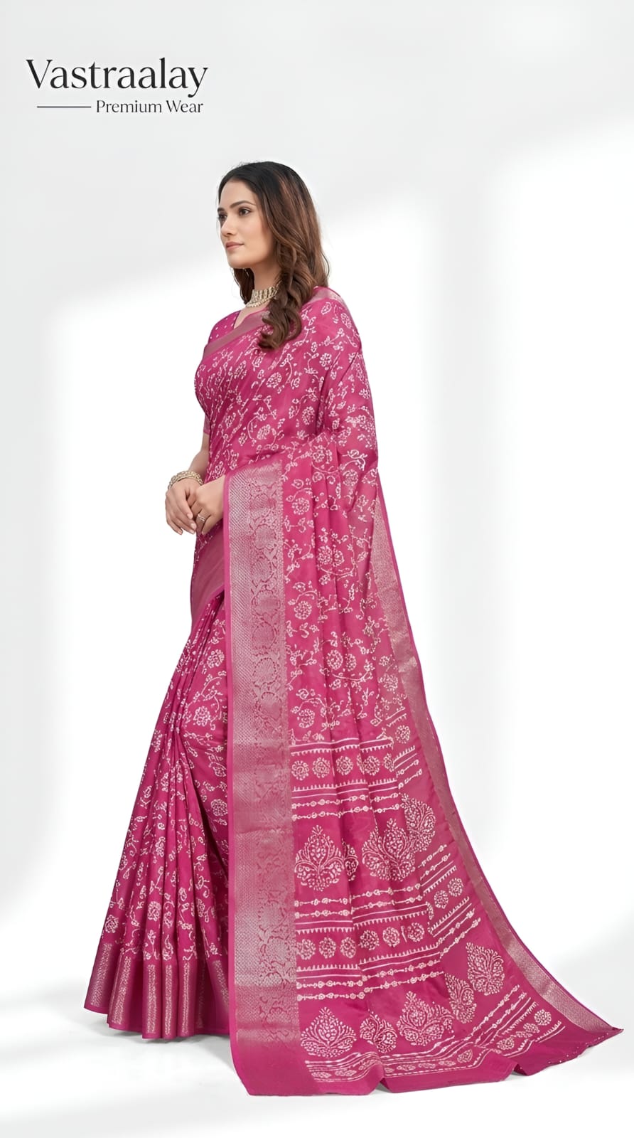 Elegant Rani Pink Silk Blend Saree with All-Over Woven Floral Motifs