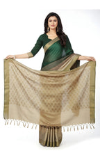 Classic Bottle Green Satin Silk Saree with Elegant Gold Woven Border