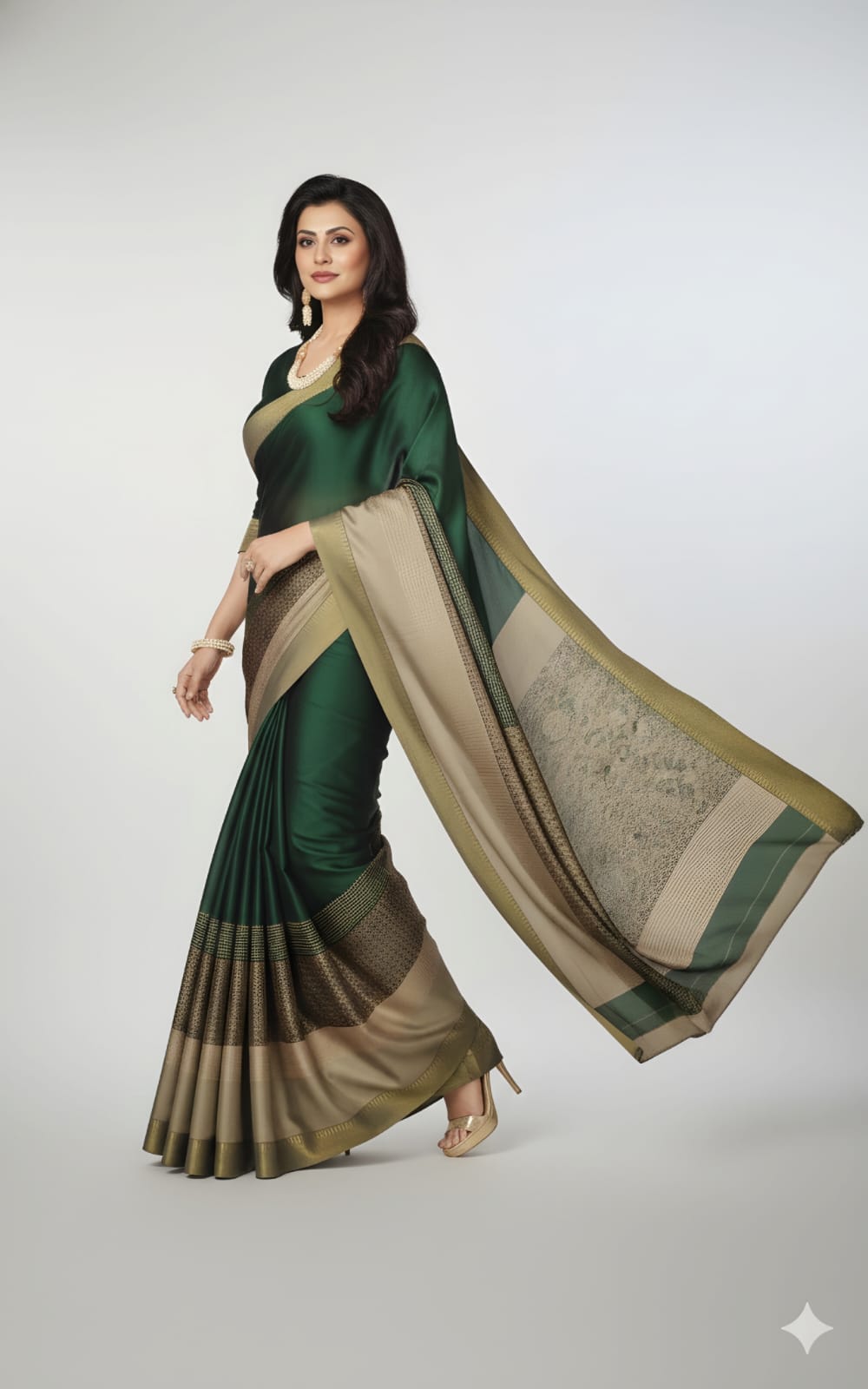 Classic Bottle Green Satin Silk Saree with Elegant Gold Woven Border