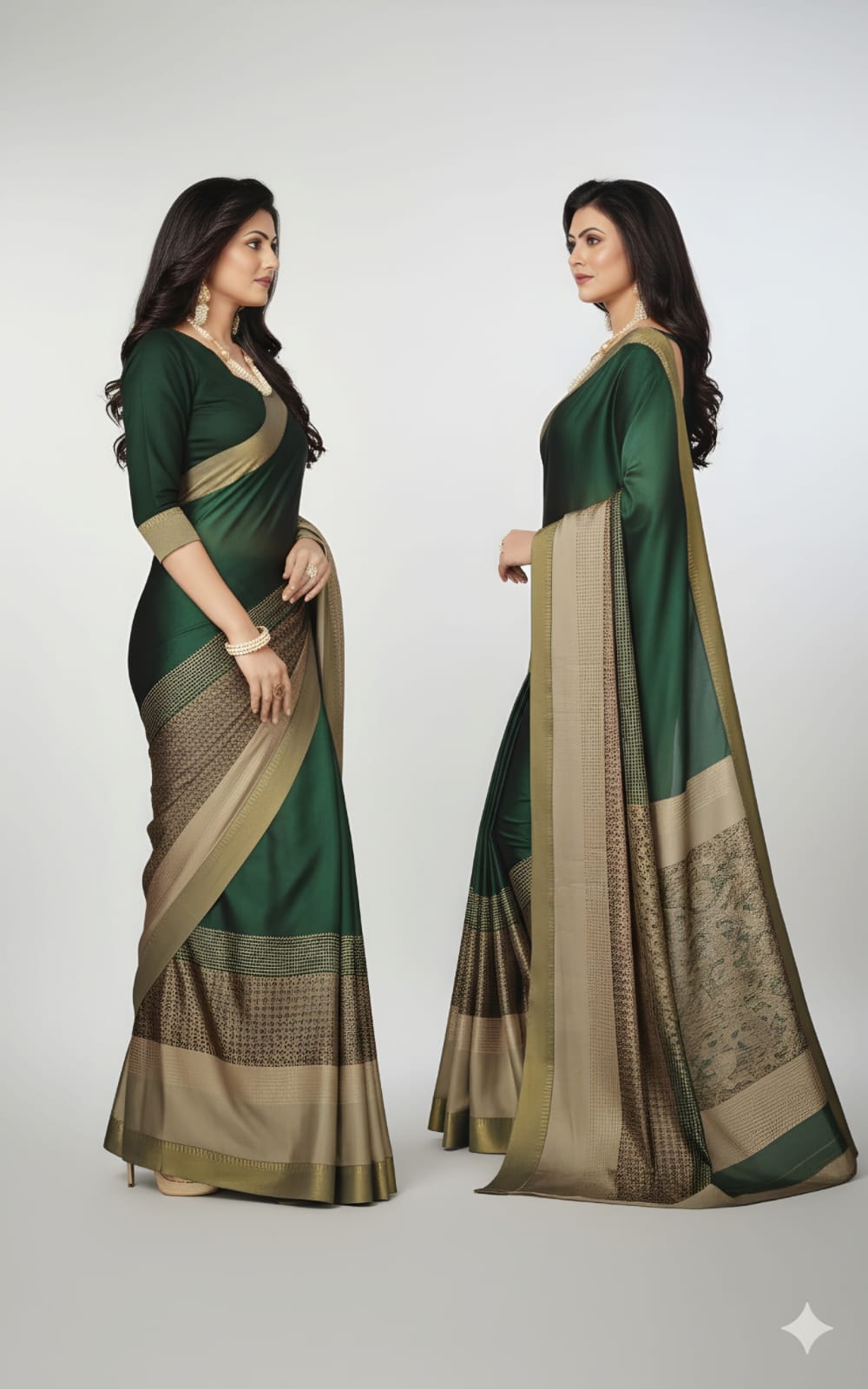 Classic Bottle Green Satin Silk Saree with Elegant Gold Woven Border