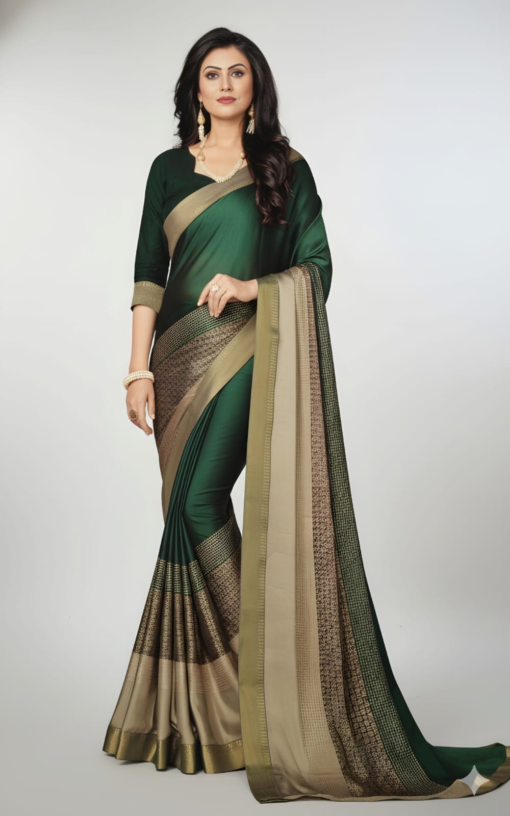 Classic Bottle Green Satin Silk Saree with Elegant Gold Woven Border