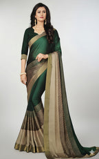 Classic Bottle Green Satin Silk Saree with Elegant Gold Woven Border