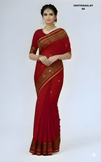 Exclusive Crimson Red Silk Blend Saree with Rich Gold Woven Detailing