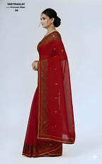 Exclusive Crimson Red Silk Blend Saree with Rich Gold Woven Detailing