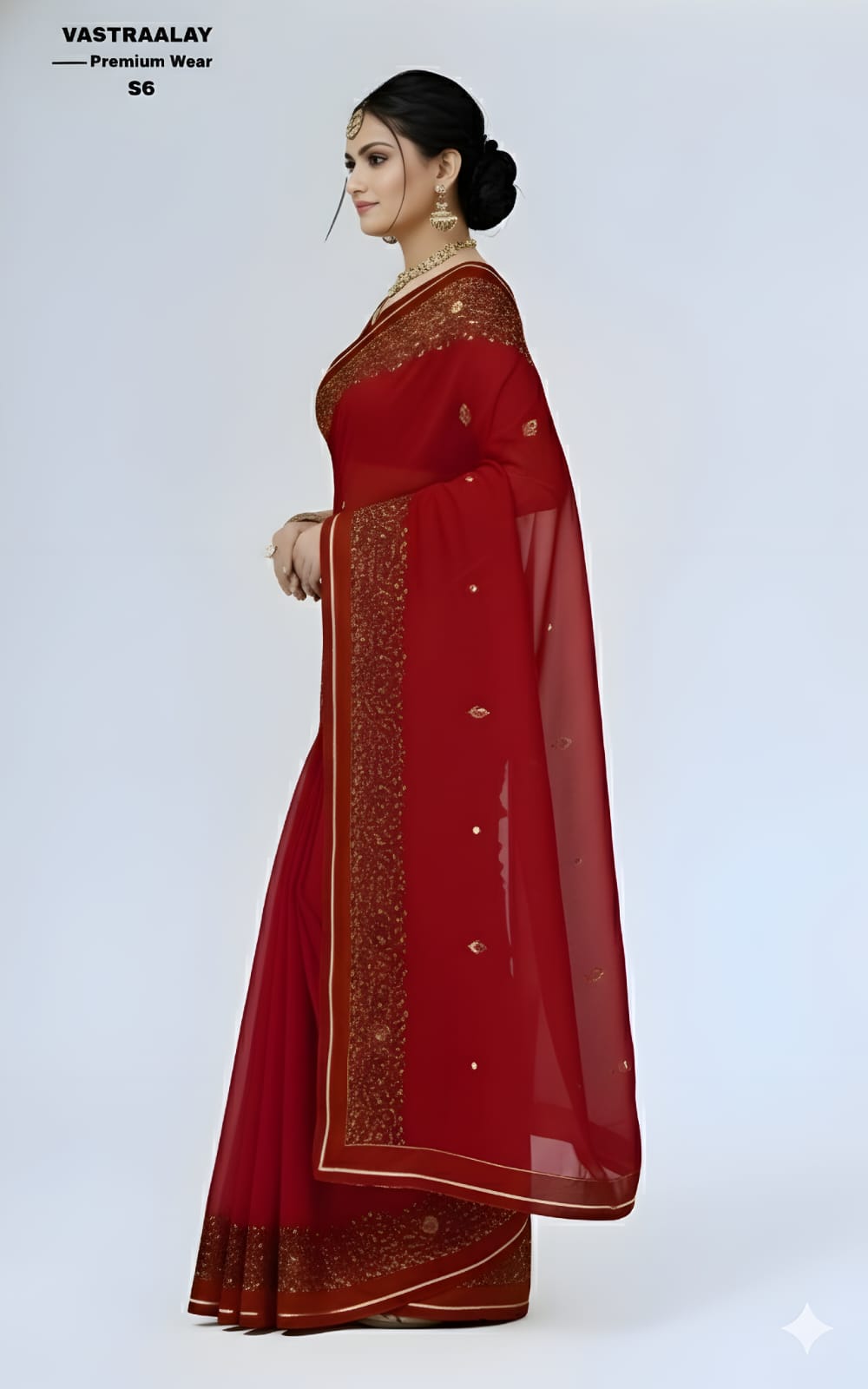 Exclusive Crimson Red Silk Blend Saree with Rich Gold Woven Detailing