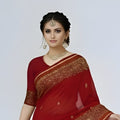 Exclusive Crimson Red Silk Blend Saree with Rich Gold Woven Detailing