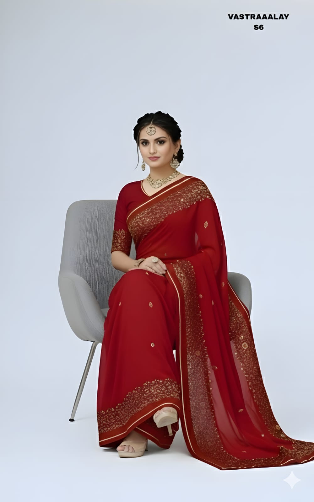 Exclusive Crimson Red Silk Blend Saree with Rich Gold Woven Detailing