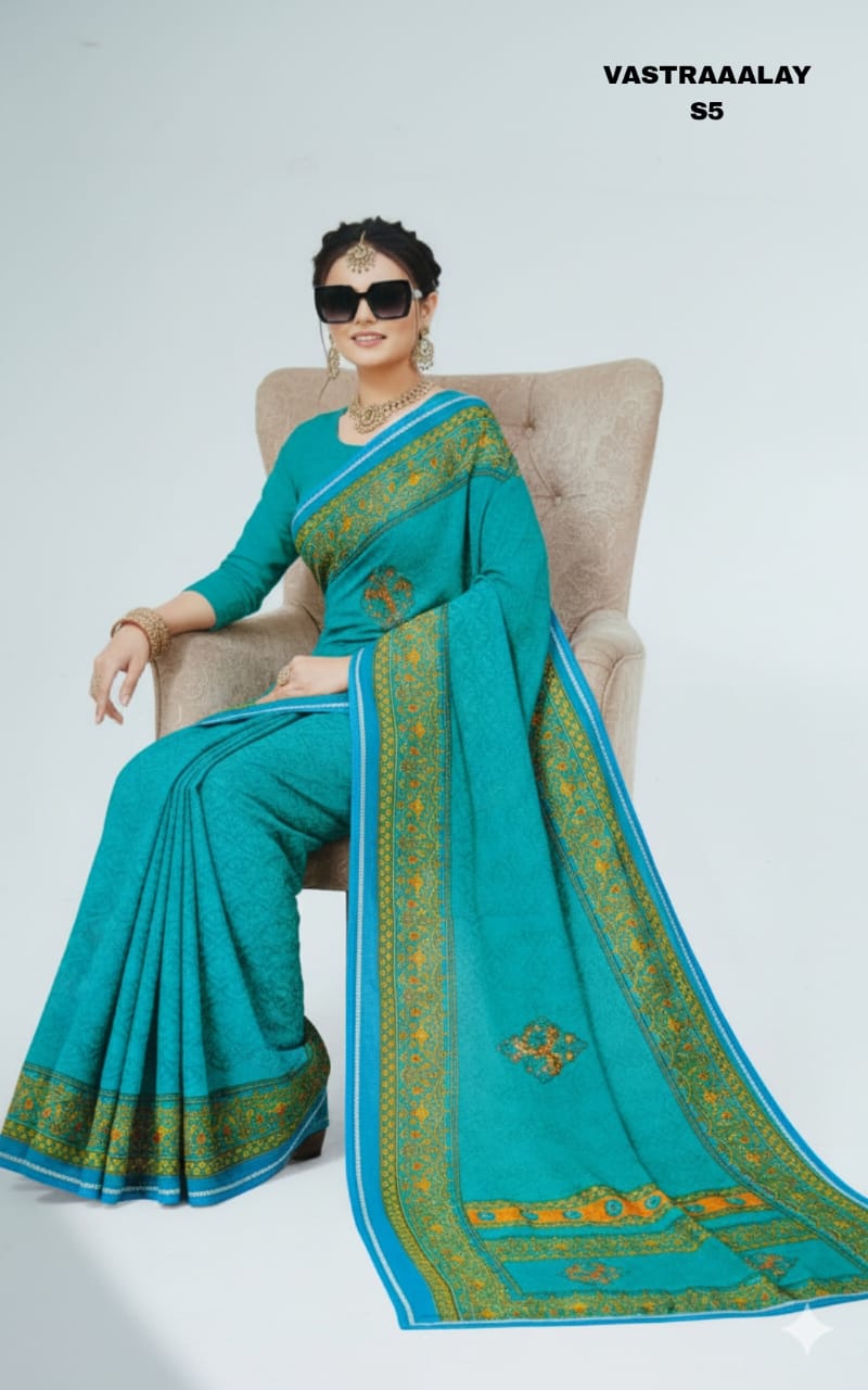 Elegant Teal Blue Silk Blend Saree with Intricate Golden Woven Border