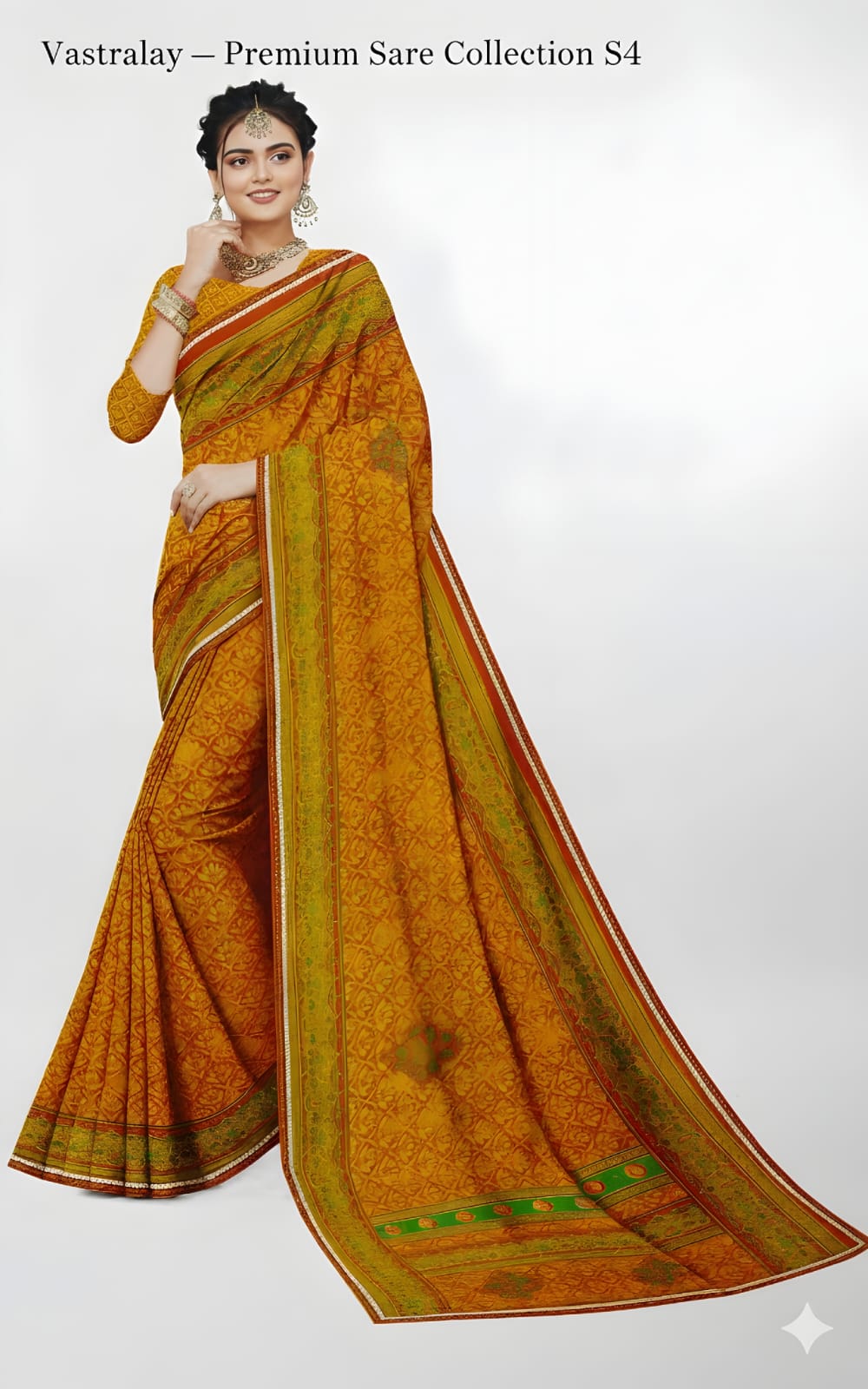 Classic Mustard Orange Silk Blend Saree with Olive Green Contrast Border