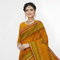 Classic Mustard Orange Silk Blend Saree with Olive Green Contrast Border