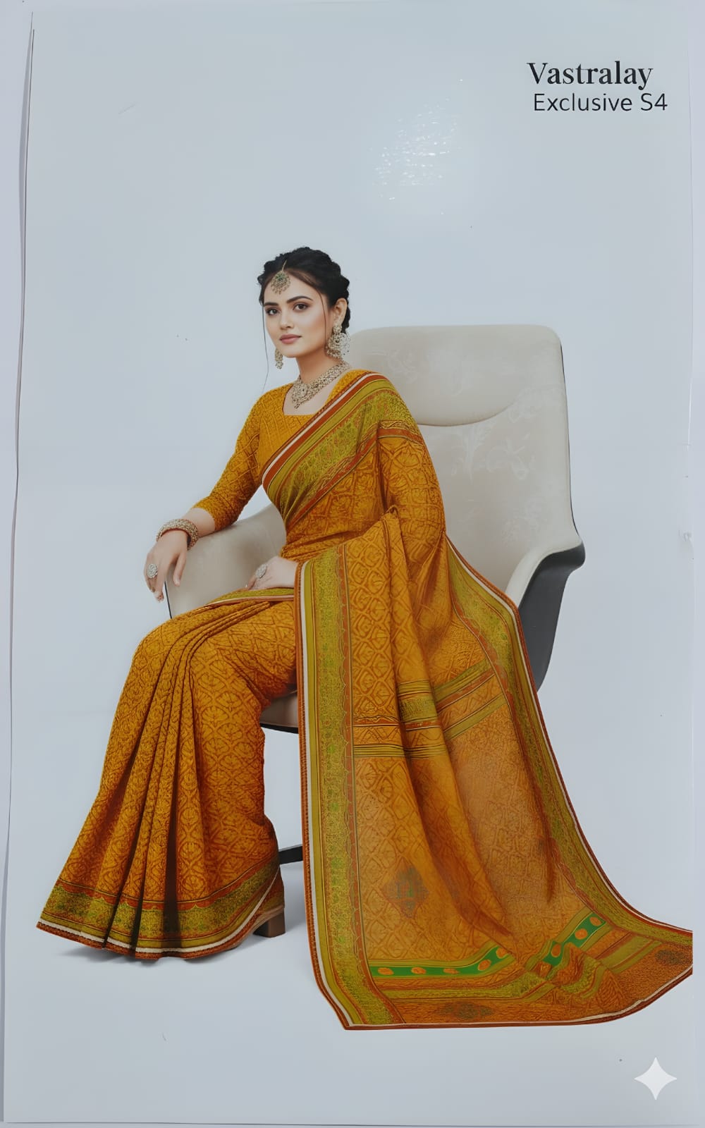 Classic Mustard Orange Silk Blend Saree with Olive Green Contrast Border