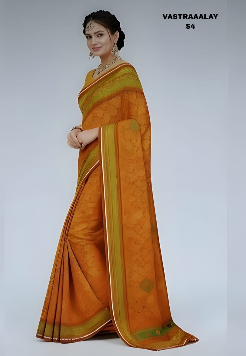 Classic Mustard Orange Silk Blend Saree with Olive Green Contrast Border