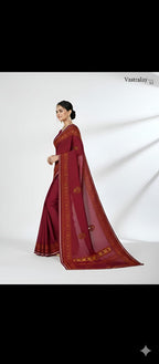 Exclusive Wine Maroon Silk Blend Saree with Regal Gold Woven Pallu