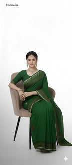 Exclusive Emerald Green Silk Blend Saree with Antique Gold Woven Border