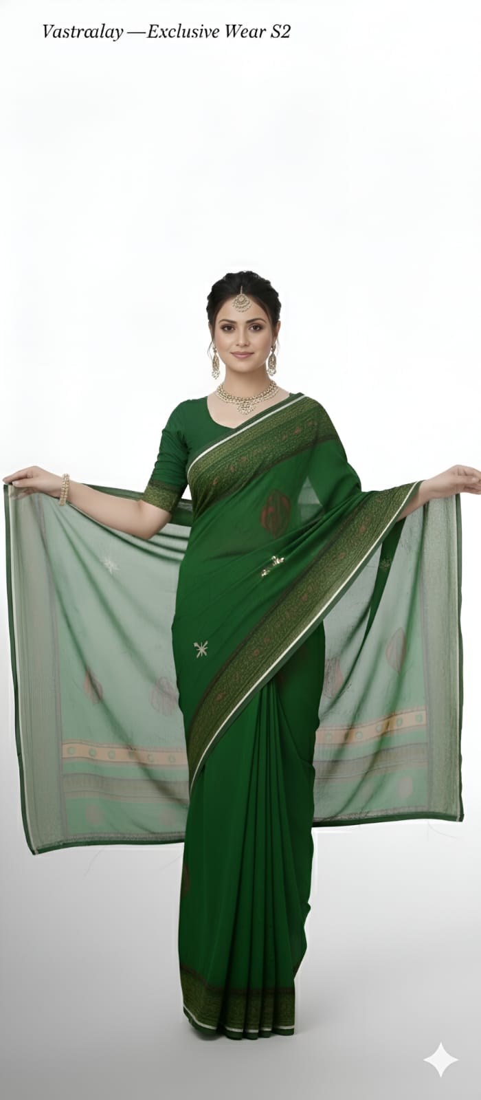 Exclusive Emerald Green Silk Blend Saree with Antique Gold Woven Border