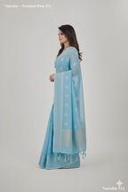 Sky Blue Printed Cotton Silk Saree with Elegant Border