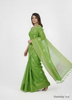 resh Green Silk Saree with Subtle Tie-Dye Effect