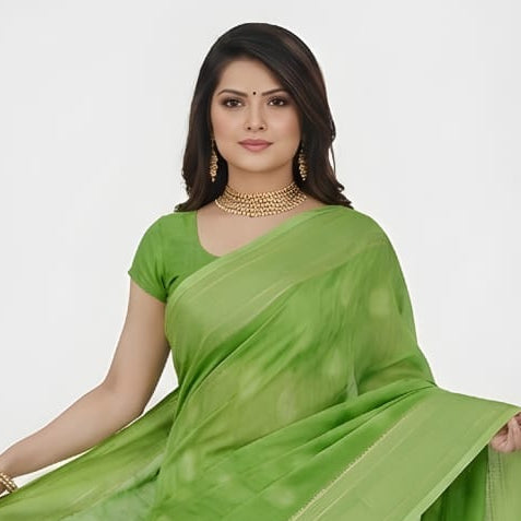 resh Green Silk Saree with Subtle Tie-Dye Effect