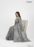 Elegant Grey Cotton Silk Saree with Minimal Motif Weave