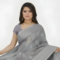 Elegant Grey Cotton Silk Saree with Minimal Motif Weave
