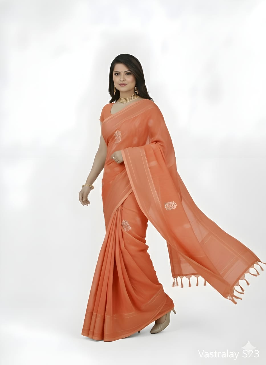 Soft Peach Cotton Silk Saree with Woven Motifs